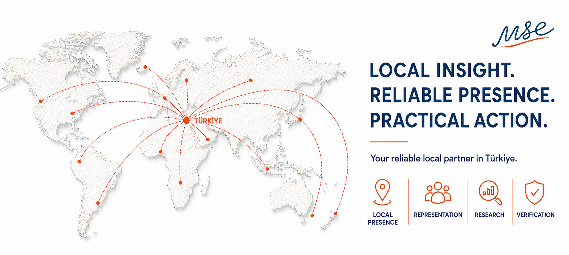 Local Insight. Reliable Presence. Real Results. — MSE Segemen Consulting world map visual